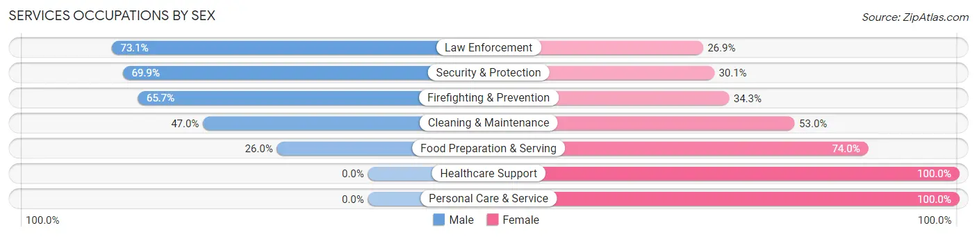 Services Occupations by Sex in Butts County