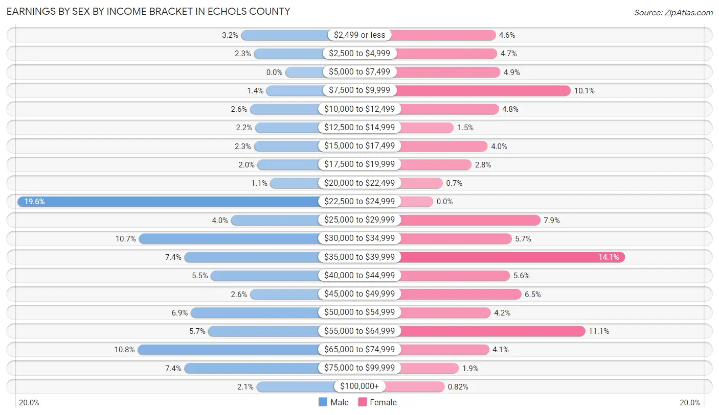 Earnings by Sex by Income Bracket in Echols County