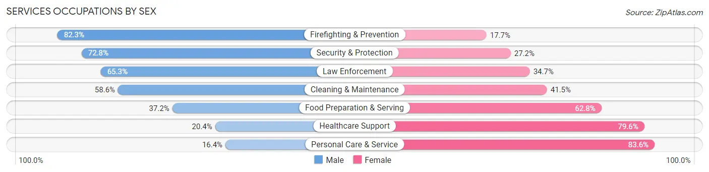 Services Occupations by Sex in Houston County