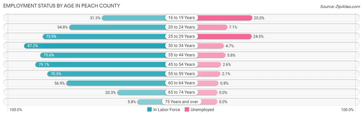 Employment Status by Age in Peach County