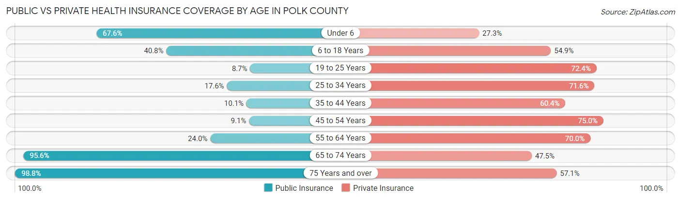 Public vs Private Health Insurance Coverage by Age in Polk County