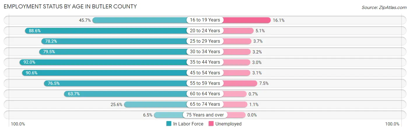 Employment Status by Age in Butler County