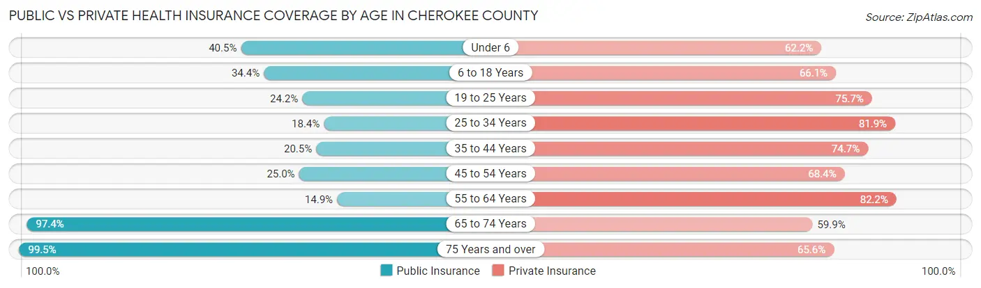 Public vs Private Health Insurance Coverage by Age in Cherokee County