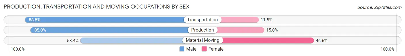 Production, Transportation and Moving Occupations by Sex in Madison County