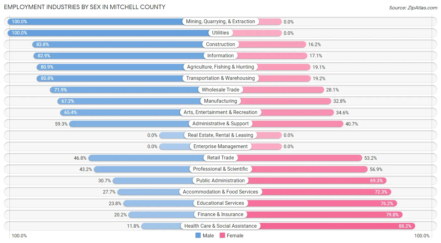 Employment Industries by Sex in Mitchell County