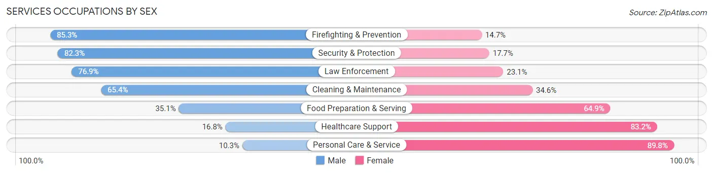 Services Occupations by Sex in Pottawattamie County