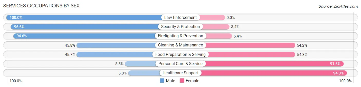 Services Occupations by Sex in Brown County