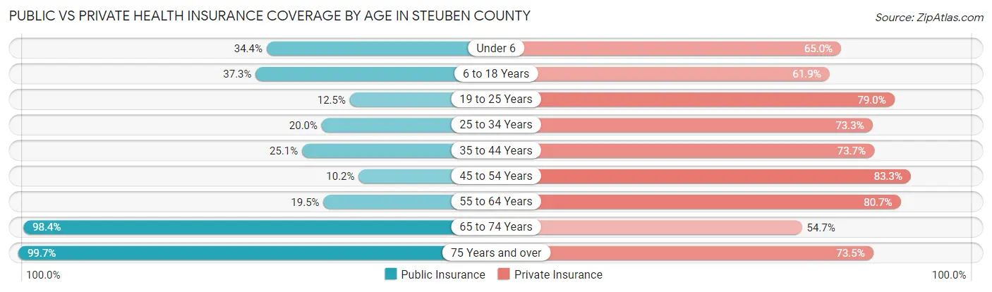 Public vs Private Health Insurance Coverage by Age in Steuben County