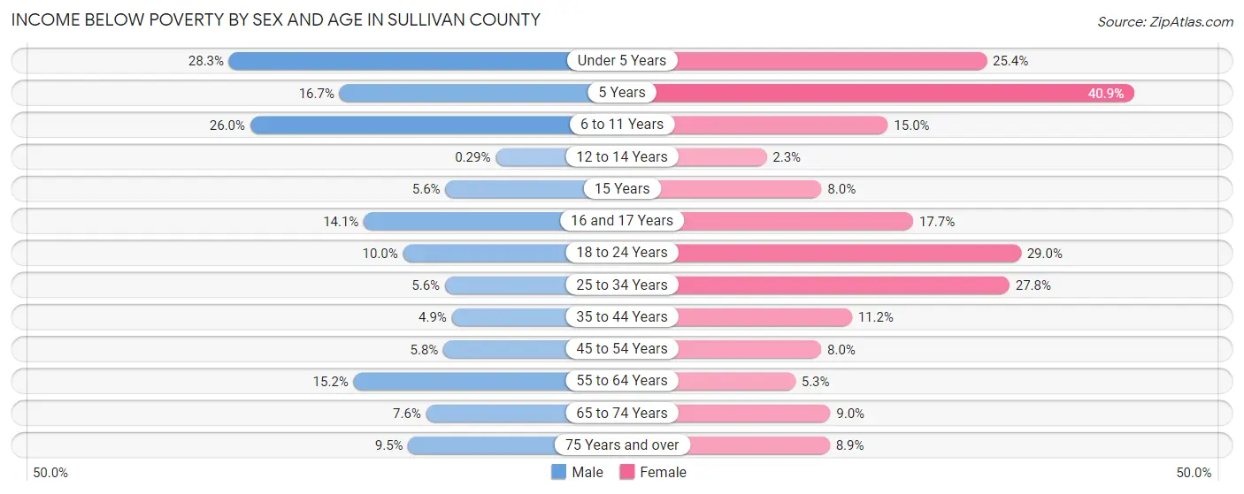 Income Below Poverty by Sex and Age in Sullivan County