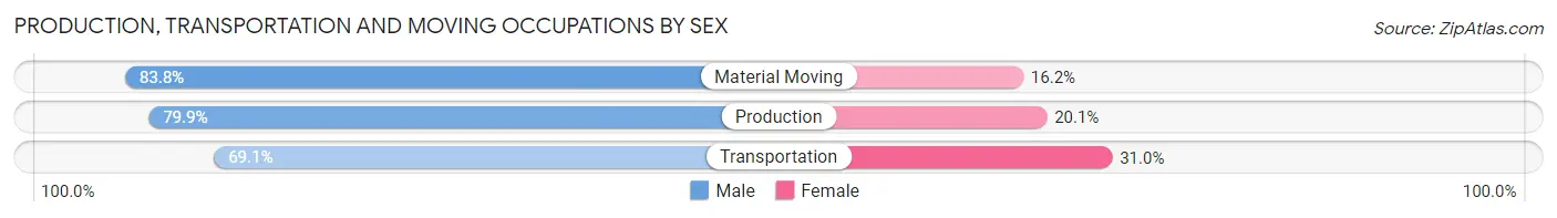 Production, Transportation and Moving Occupations by Sex in Tipton County
