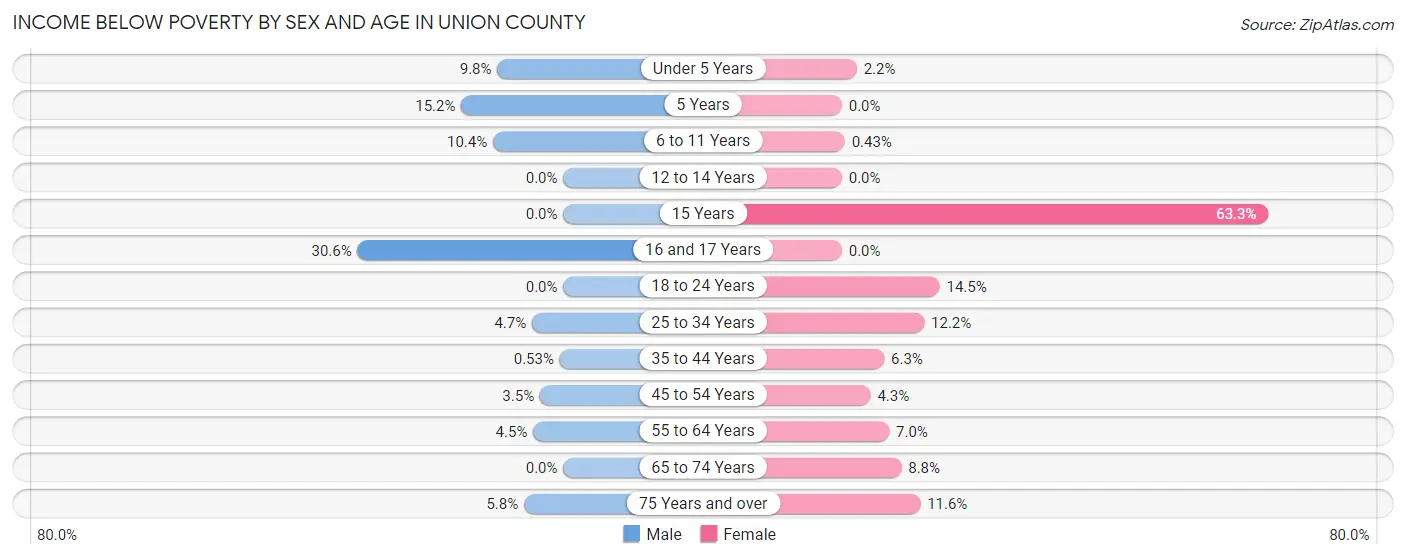 Income Below Poverty by Sex and Age in Union County