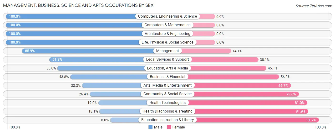 Management, Business, Science and Arts Occupations by Sex in Mitchell County