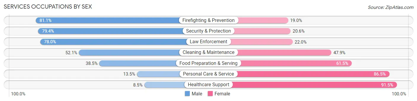 Services Occupations by Sex in Oxford County