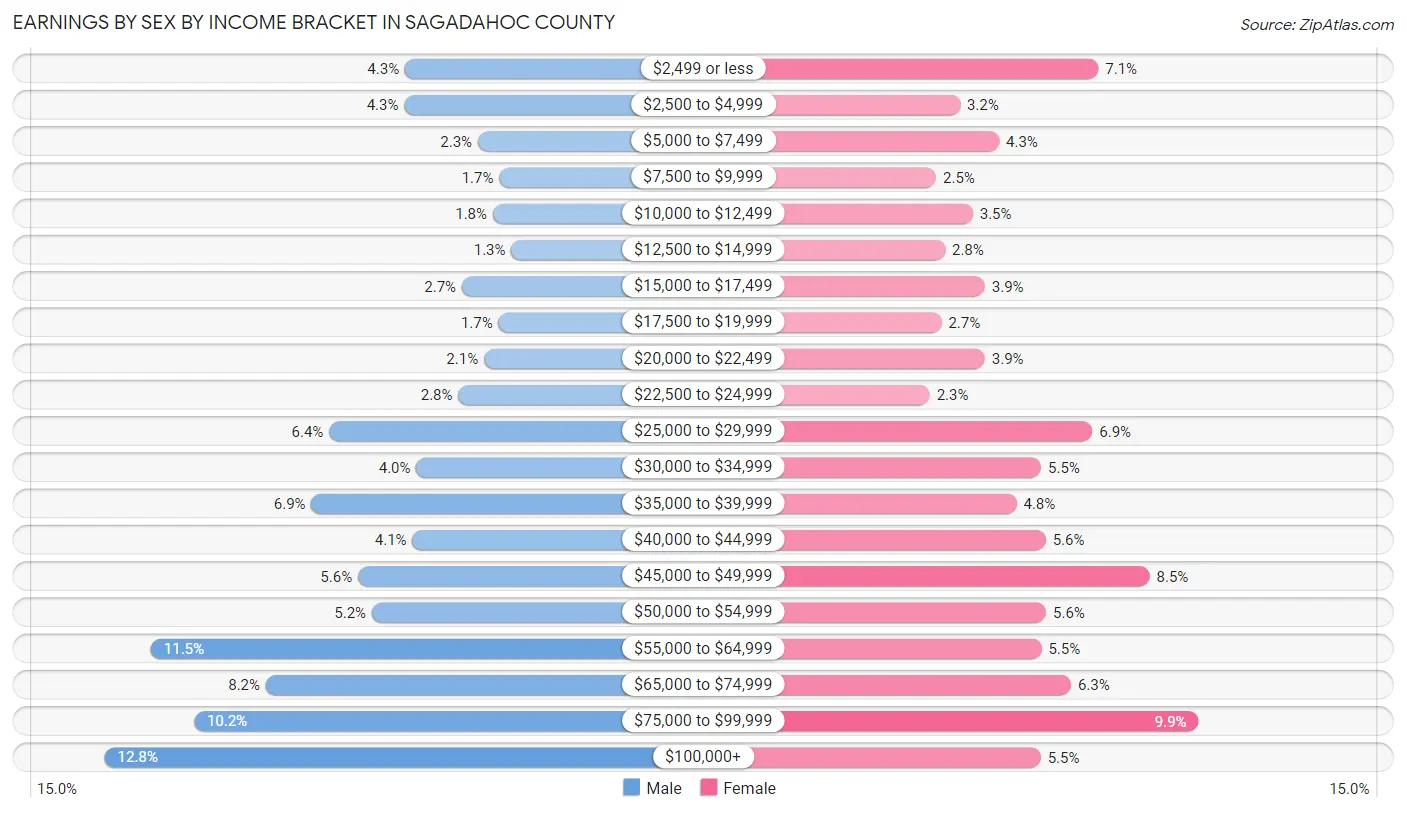 Earnings by Sex by Income Bracket in Sagadahoc County