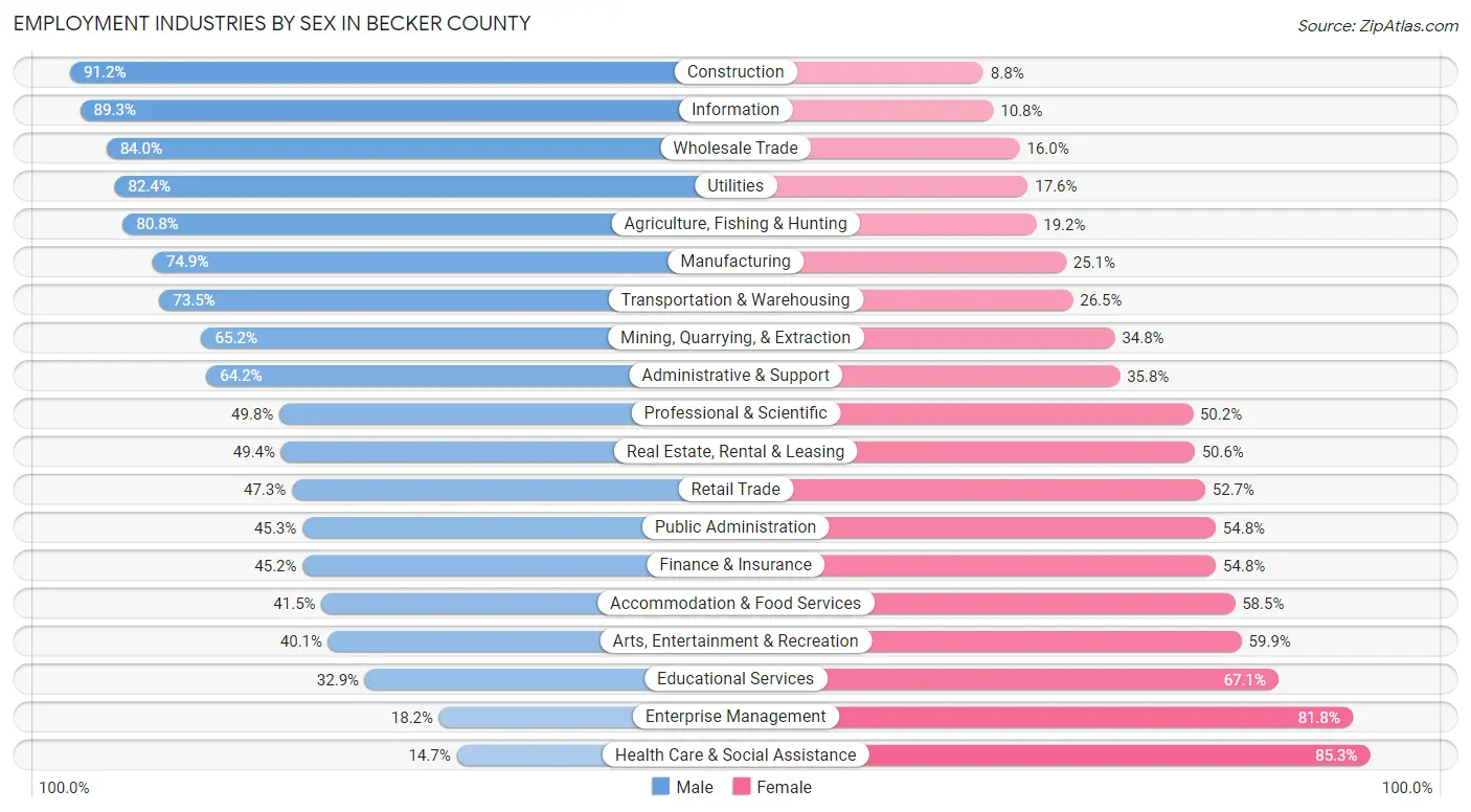 Employment Industries by Sex in Becker County