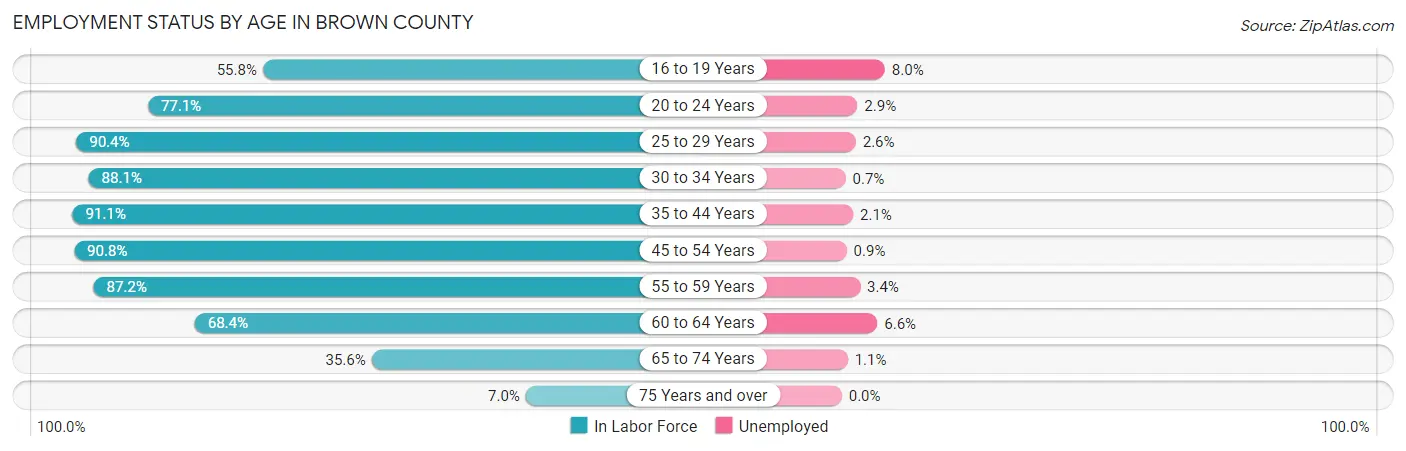 Employment Status by Age in Brown County