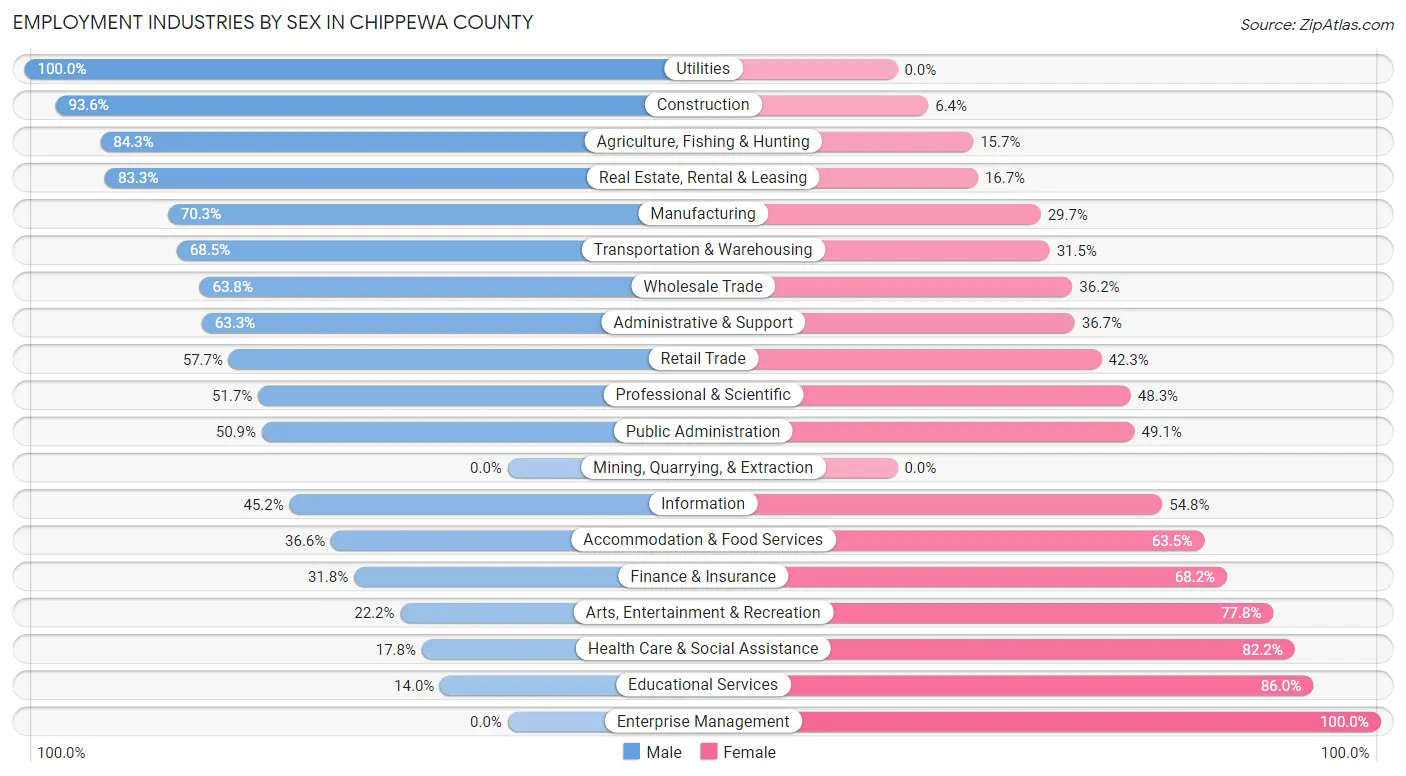 Employment Industries by Sex in Chippewa County
