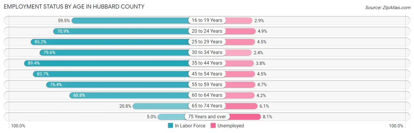 Employment Status by Age in Hubbard County