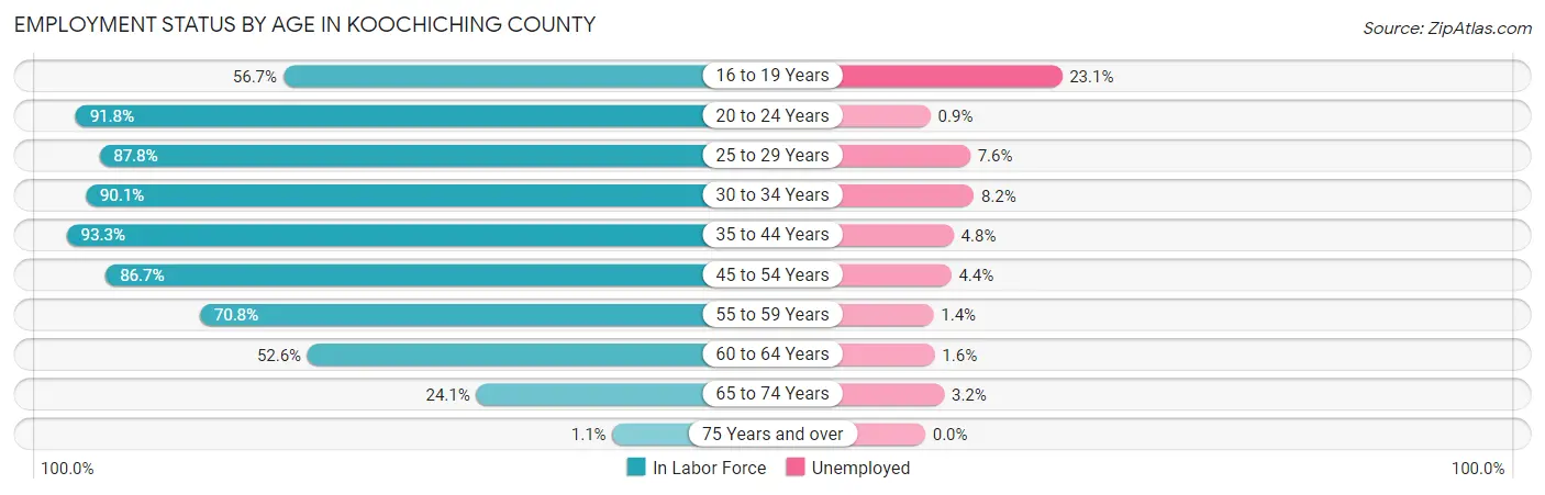 Employment Status by Age in Koochiching County