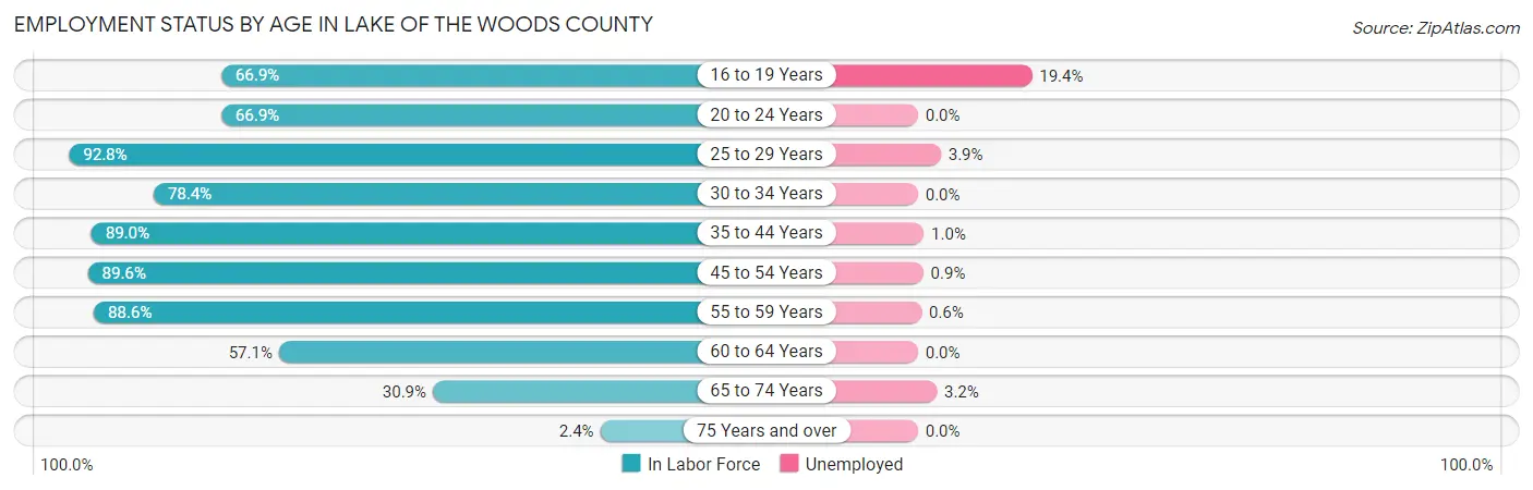 Employment Status by Age in Lake of the Woods County