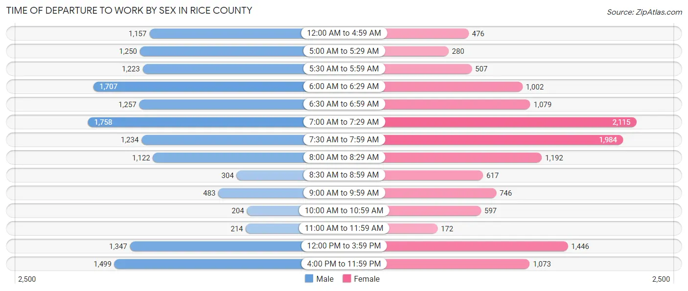Time of Departure to Work by Sex in Rice County