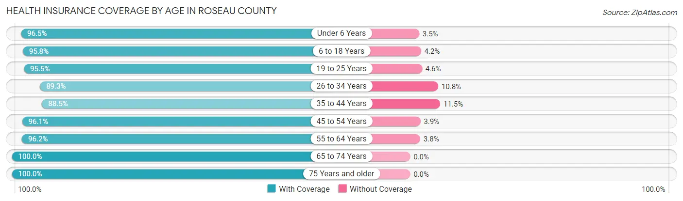 Health Insurance Coverage by Age in Roseau County