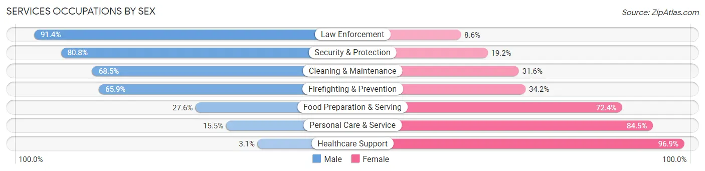 Services Occupations by Sex in Roseau County