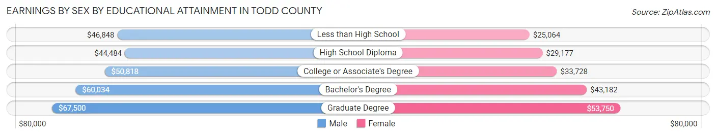 Earnings by Sex by Educational Attainment in Todd County