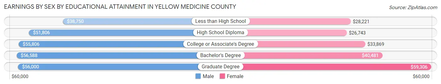Earnings by Sex by Educational Attainment in Yellow Medicine County
