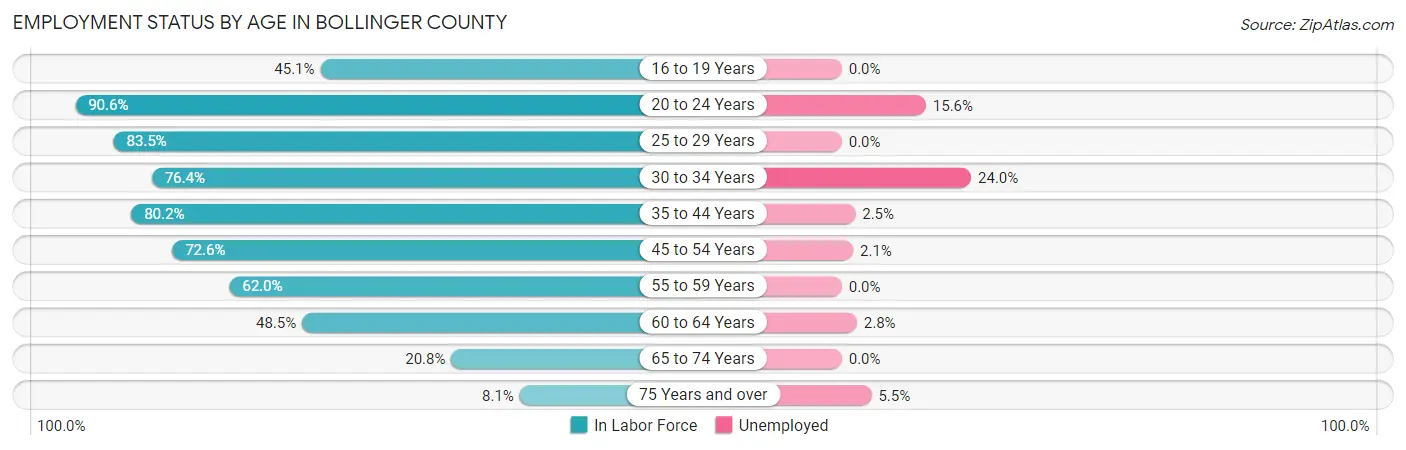 Employment Status by Age in Bollinger County