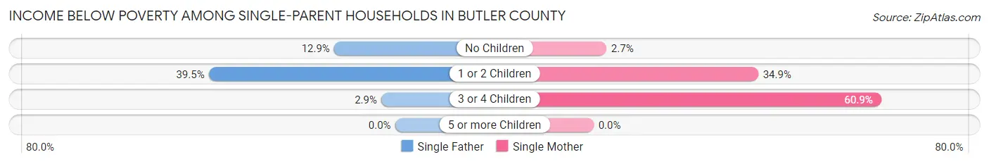 Income Below Poverty Among Single-Parent Households in Butler County