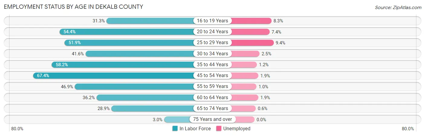 Employment Status by Age in DeKalb County