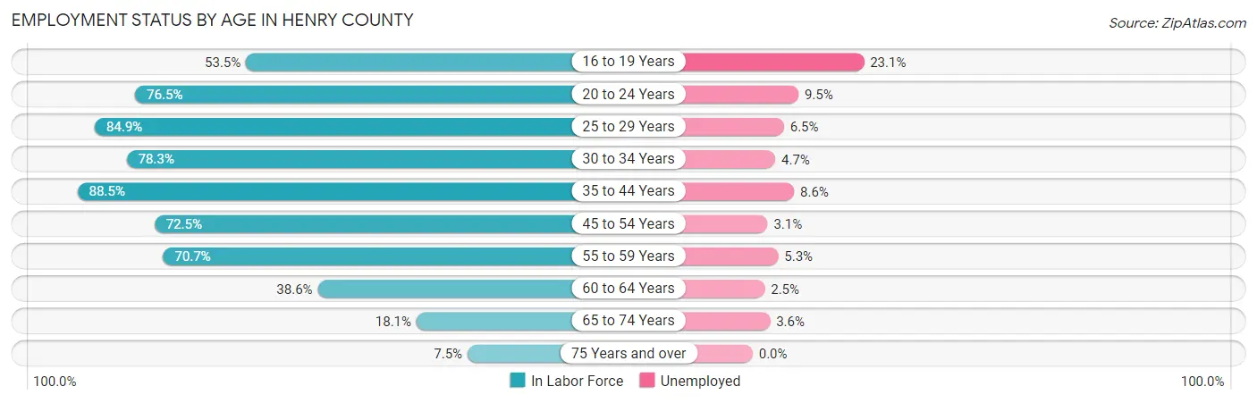 Employment Status by Age in Henry County