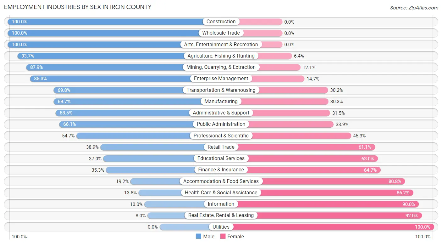 Employment Industries by Sex in Iron County