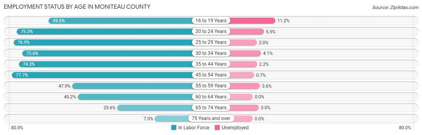 Employment Status by Age in Moniteau County