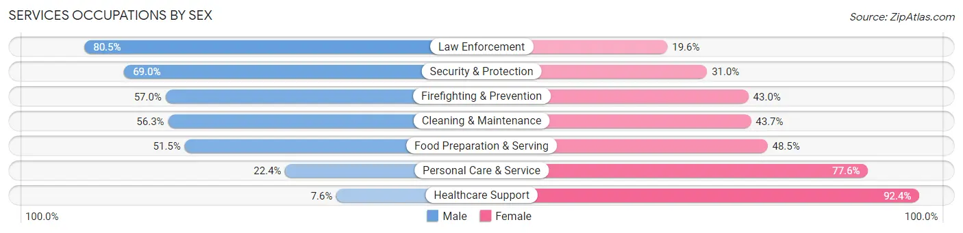 Services Occupations by Sex in Hinds County