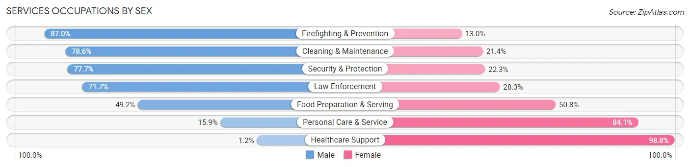 Services Occupations by Sex in Oktibbeha County