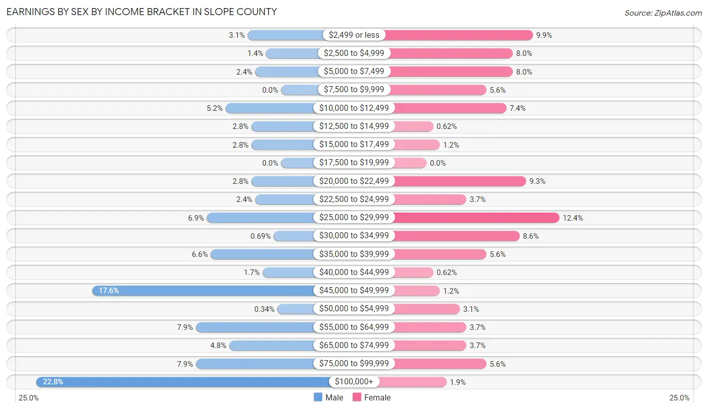Earnings by Sex by Income Bracket in Slope County