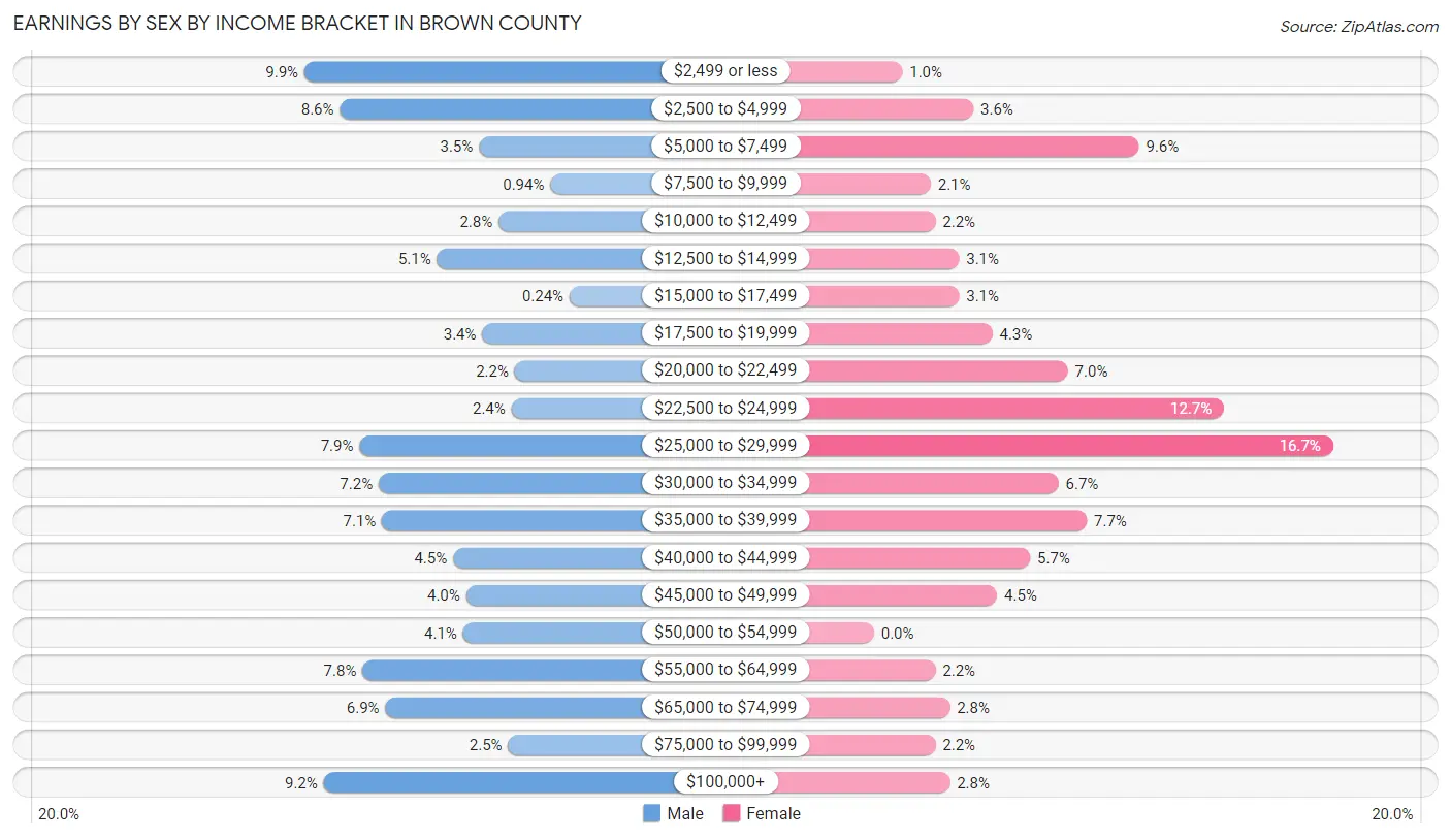Earnings by Sex by Income Bracket in Brown County