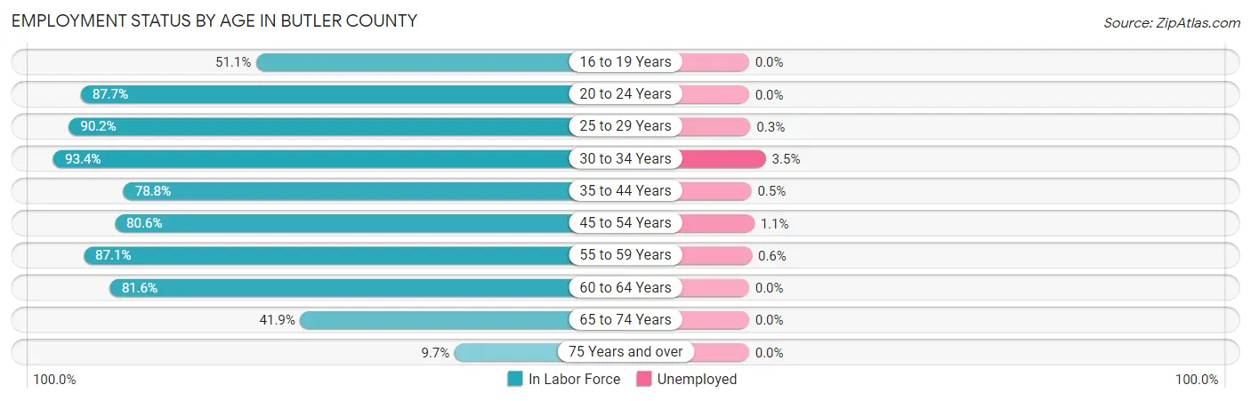 Employment Status by Age in Butler County