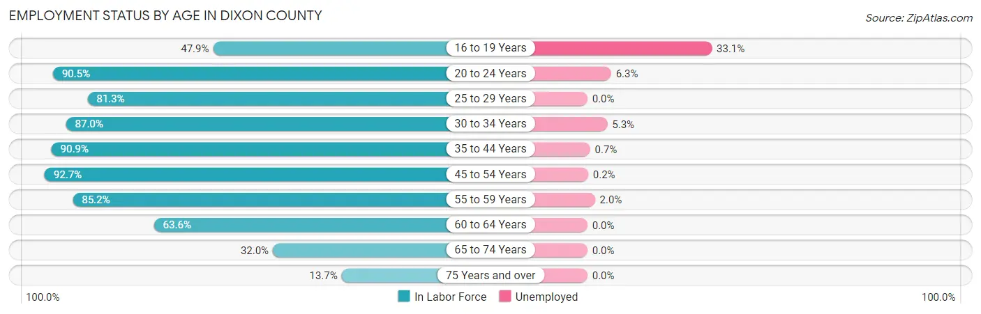 Employment Status by Age in Dixon County