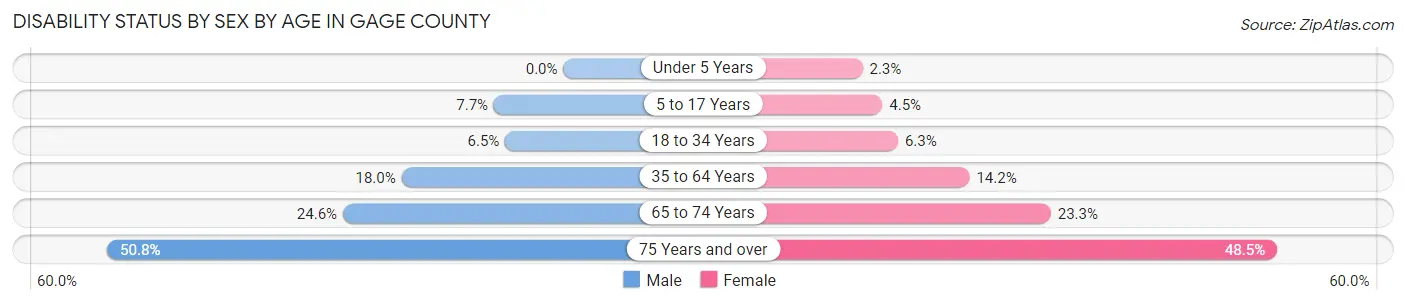 Disability Status by Sex by Age in Gage County