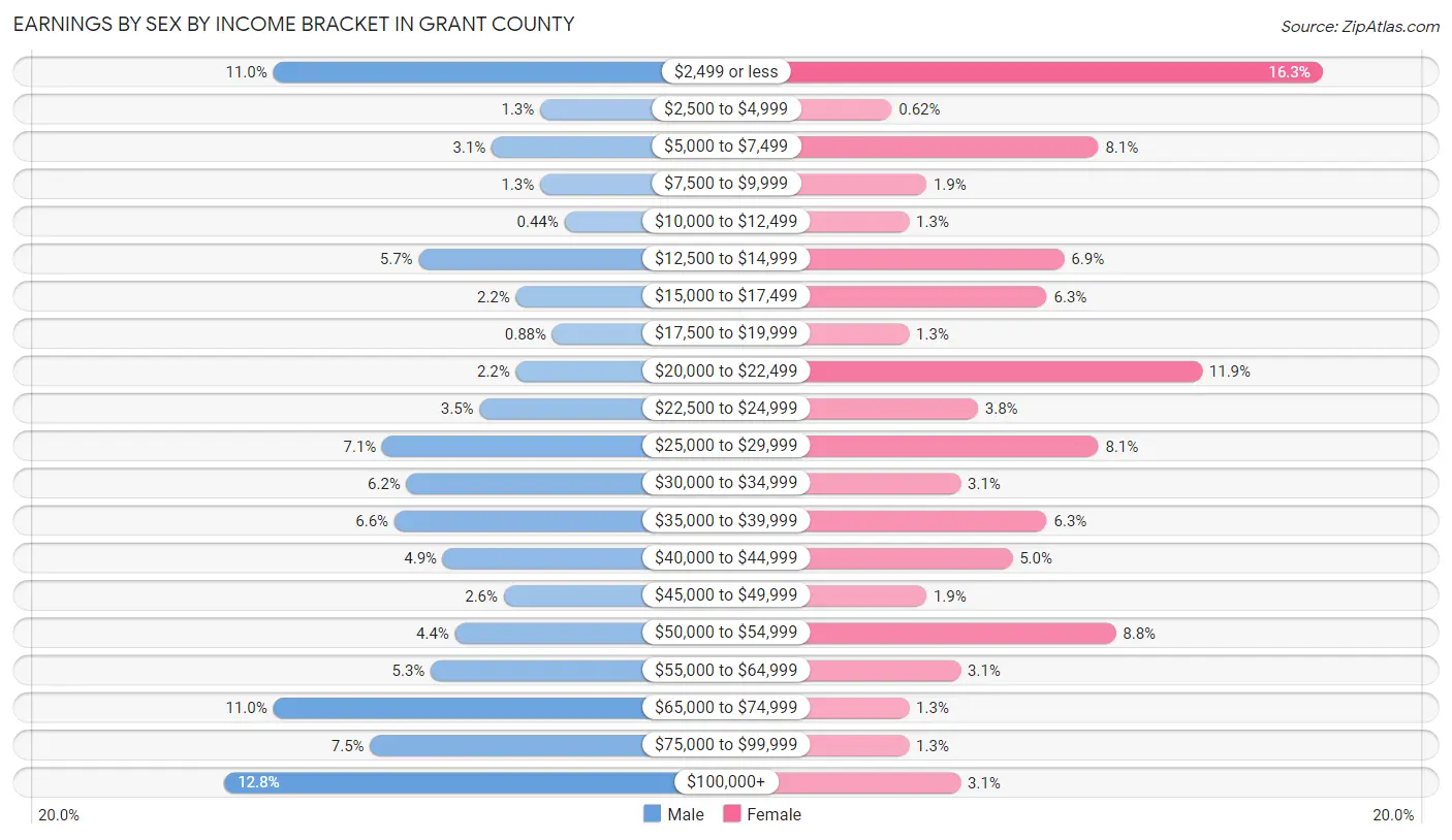 Earnings by Sex by Income Bracket in Grant County