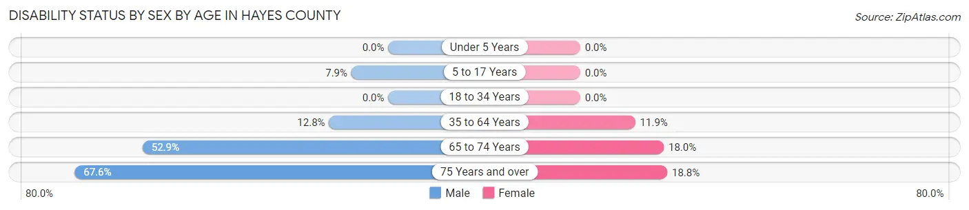 Disability Status by Sex by Age in Hayes County