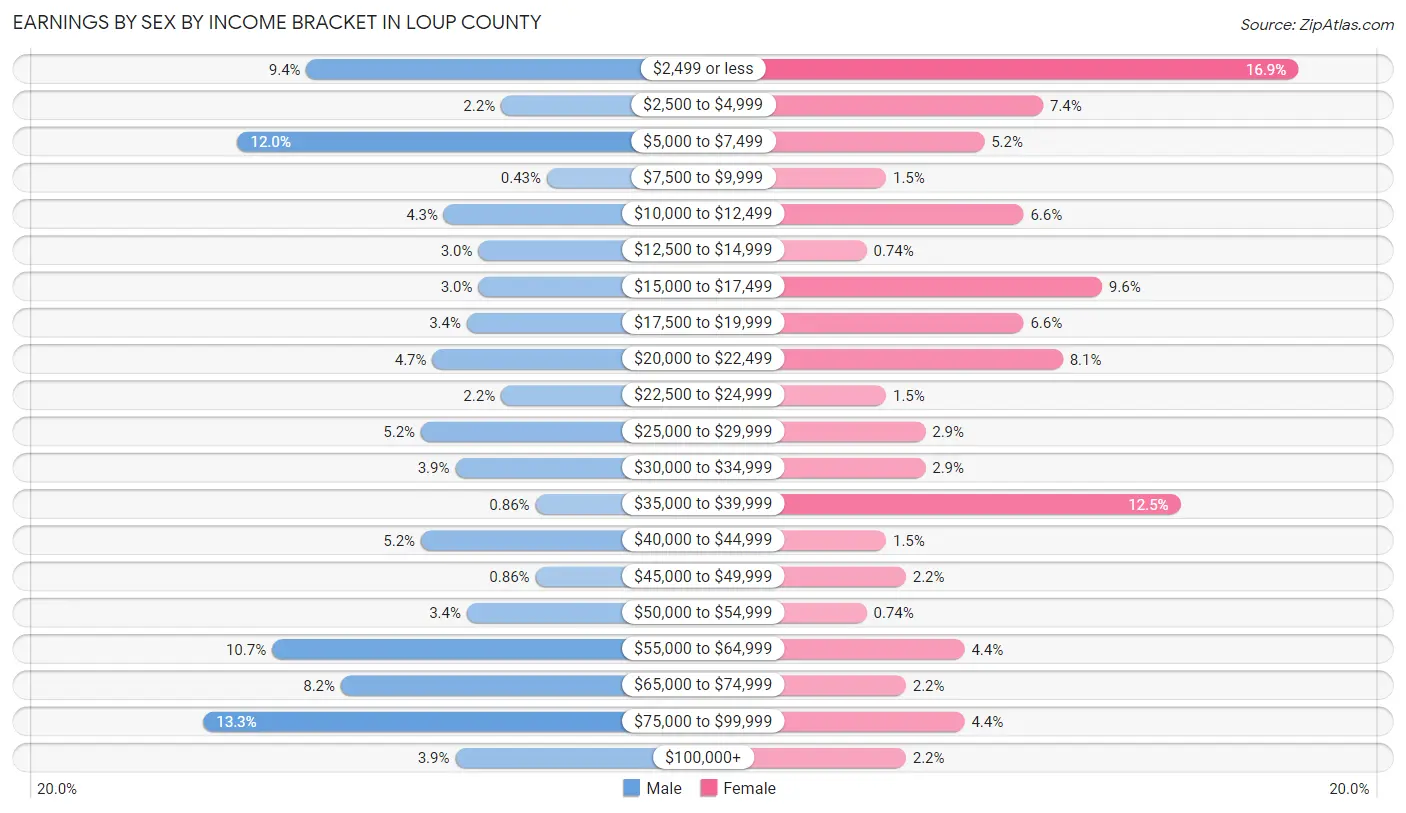 Earnings by Sex by Income Bracket in Loup County