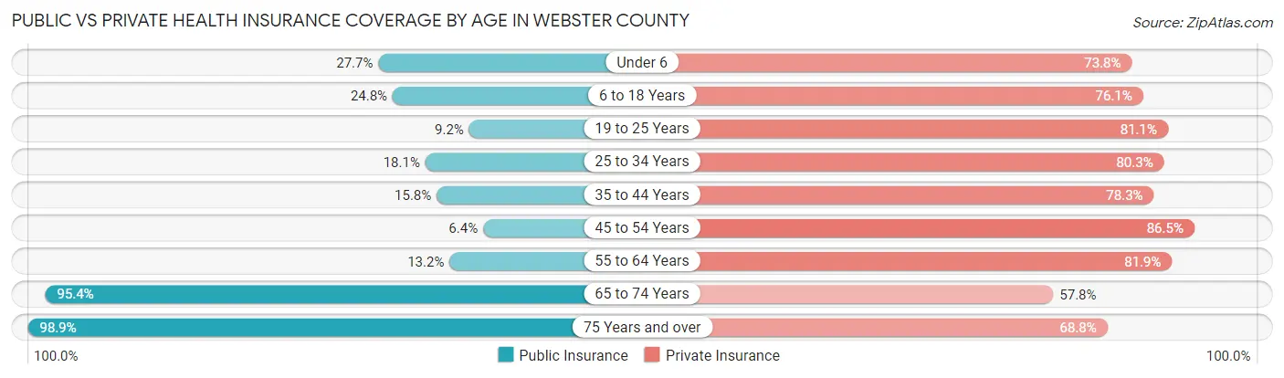 Public vs Private Health Insurance Coverage by Age in Webster County