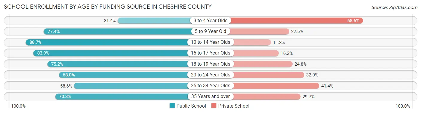 School Enrollment by Age by Funding Source in Cheshire County