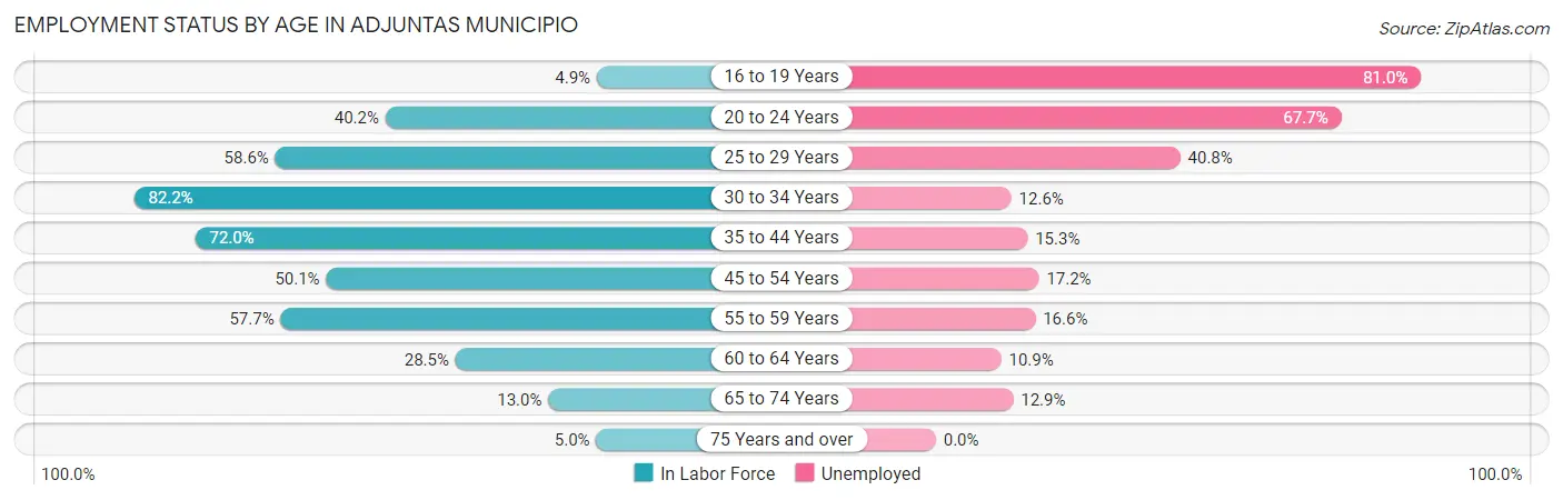 Employment Status by Age in Adjuntas Municipio