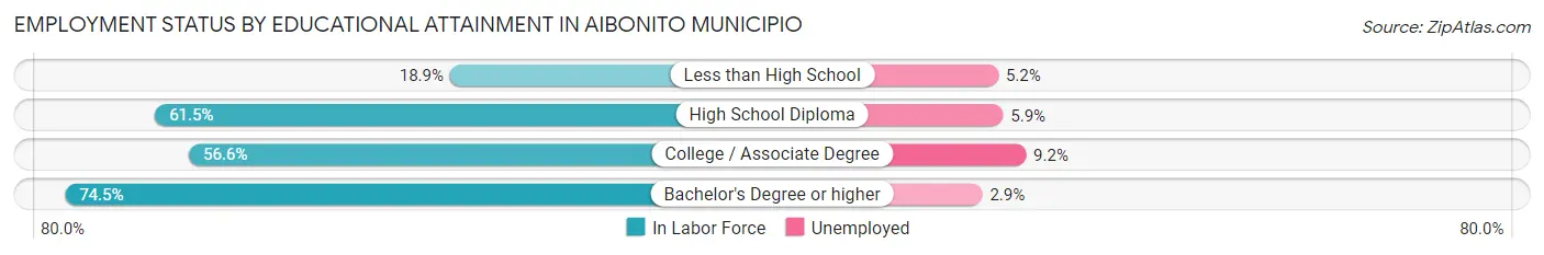 Employment Status by Educational Attainment in Aibonito Municipio