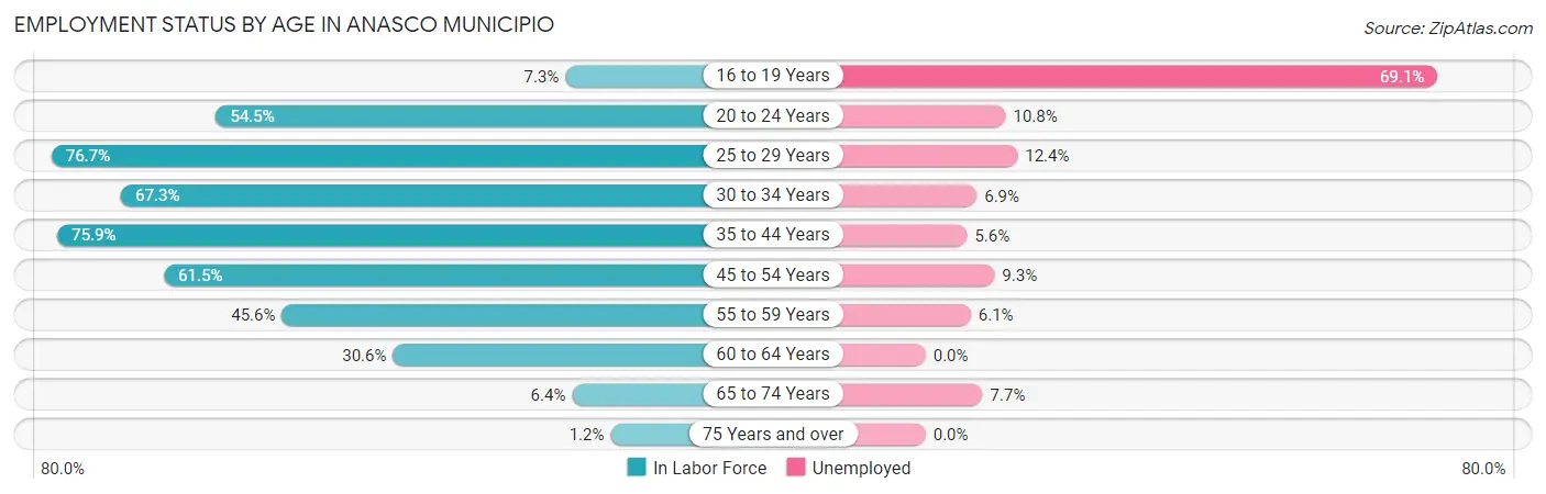 Employment Status by Age in Anasco Municipio